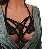 Romacci Women's Harness Bra Strappy Cage Lingerie Hollow Out Bra Lace Bralette Crop Top Black