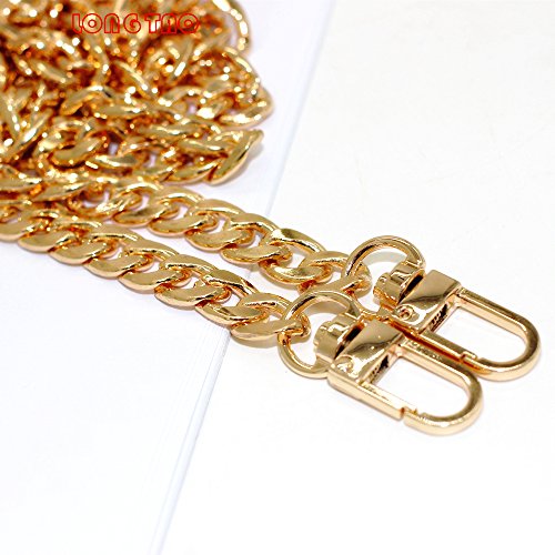 LONG TAO 47" DIY Iron Flat Chain Strap Handbag Chains Accessories Purse Straps Shoulder Cross Body Replacement Straps, with 2pcs Metal Buckles (Gold)