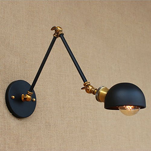 SUSUO Lighting Vintage Style Rustic Wall Sconce Swing Arm Wall Lamp with Metal Dome Shade (arm lengt