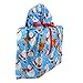 VZWraps North Pole Buddies Reusable Christmas Bag - Santa, Snowman, Reindeer on Blue Fabric (Large 20 Inches Wide by 27 Inches High)
