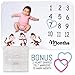 Baby Monthly Milestone Blanket. 1-12 Months. Includes 2 Felt Hearts. Super Soft Fleece. Photography Backdrop for Baby Boy or Girl