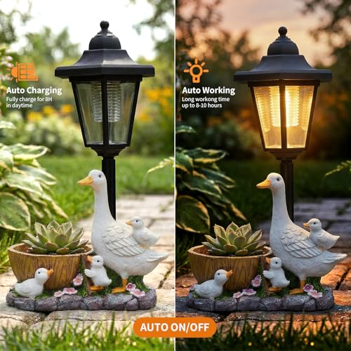 2026 Garden Duck Statues with Solar Lantern Flowerpot Outdoor Decoration, Duck Figurines Yard Art Sculptures for Patio Lawn Backyard Porch Ornaments, Yard Ornament- Unique Mother's Day Birthday Gifts