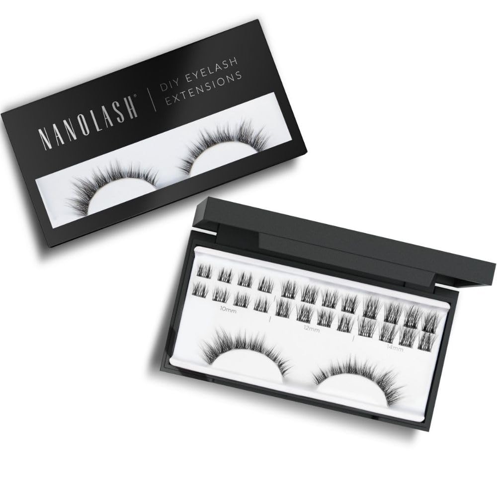 Nanolash DIY Eyelash Extensions 36 pcs - cluster lashes DIY, cluster false eyelashes for lash extensions at home, individual cluster lashes (Black, DIVINE)