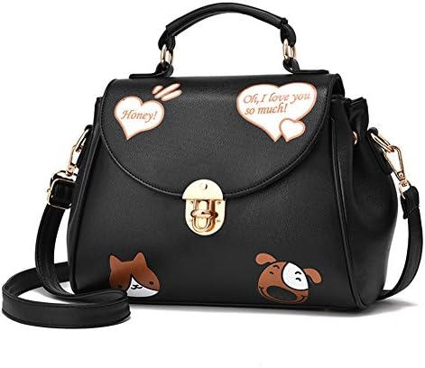 FTSUCQ Cute Cartoon Handbag Crossbody Clutch Purse Shoulder Bag Cartoon Black Satchel