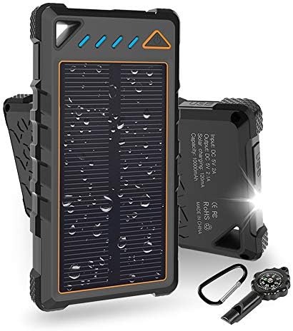 Hobest Solar Charger 10000mAh,Water-Resistant Outdoor Solar Power Bank with LED Flashlight,Dual USB Portable Charger Solar for Smartphones,GoPro Camera,GPS and Emergency Travel (Orange)