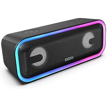 DOSS SoundBox Pro+ Wireless Bluetooth Speaker with 24W Impressive Sound, Booming Bass, Wireless Stereo Pairing, Mixed Colors Lights, IPX5 Waterproof, 15 Hrs Battery Life, 66 ft Bluetooth Range-Black