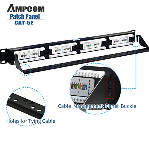 AMPCOM Premium Series CAT5/5e Patch Panel,15μ Gold Plated,1U 24-Port Rackmount or Wallmount Punch Down Patch Panel,Cable Management Panel,Label Board,RJ45,568A 568B - Thumbnail 3