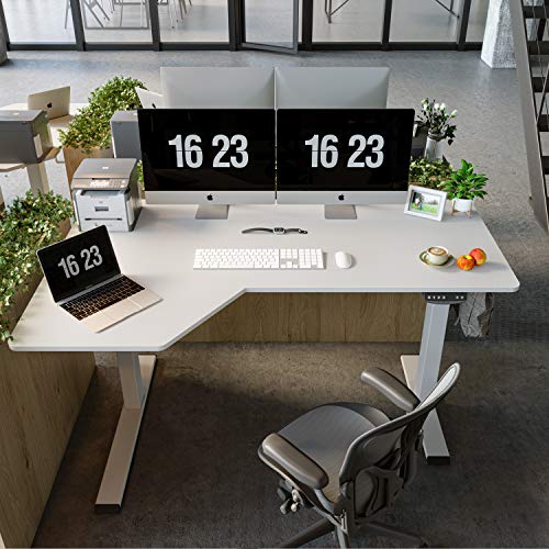 FEZIBO Reversible LShaped Electric Standing Desk, 55 Inch Height