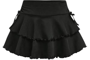 SOLY HUX Girl's Cute Mini Skirts High Waisted Ruffle Layered Skirts Swing Flowy Skater Tennis Skirt