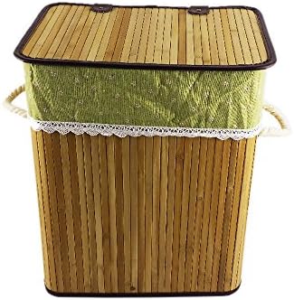Eco Laundry Hamper | Size L Gorgeous Natural Bamboo Clothes Home Basket Bag Sorter Toy Organizer with Lid Rope Handles and Removable Canvas Liner | High Capacity Storage | Brown | 206.4