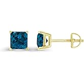 14K Gold Plated 925 Sterling Silver Hypoallergenic 6mm Square Princess Cut Genuine Birthstone Solitaire Screwback Stud Earrings