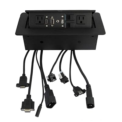 Zeshan Pop up Outlet Desktop Connection Box with 2 Independent Power, USB, RJ45, VGA, HDMI, 3.5 mm Audio for Office Black