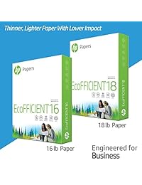 HP ecofficient Multipurpose Paper, Copiar, fax laser impresora de inyección de tinta, 8 2 inch 1 2 X 11 Carta de papel, 92 Bright White, 16 lb densidad, 20  más ligero peso que Copia estándar tamaño, resma Packs, 625 hojas Total (216000), Blanco