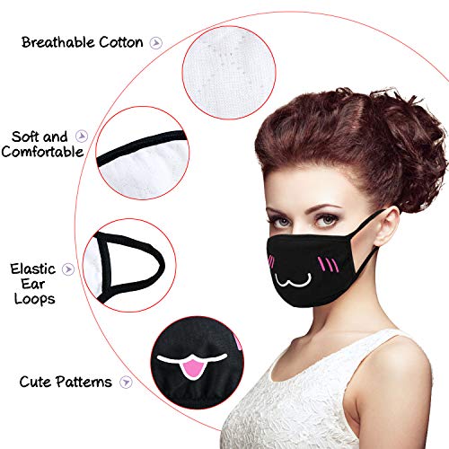 BURVAGY Fashion Anime Mouth Mask, 24 Pack Black Cute Unisex Anti-Dust Mouth Muffle Mask for Kids Teens Men Women