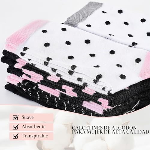 Cirorld 10 Pairs Women's Colourful Cotton Socks 39-42, Medium Socks, Comfortable Sports, Winter Breathable, Stripes & Polka Dots Designs ​