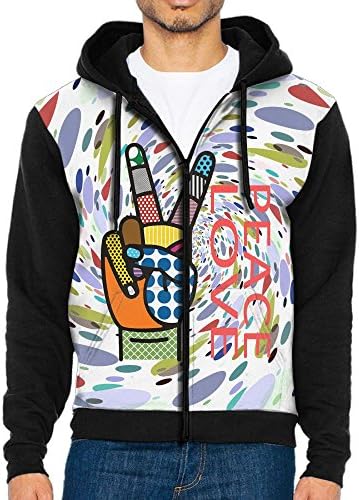 Dw5 Hoodie Peace Sign Love Slogan Men Print Full-Zip With Pocket Pullover Sweatshirt Hooded