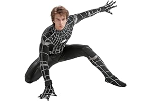 HTXGUO Halloween Mens Superhero Costume Cosplay Boys Black Zentai Onesie Jumpsuit Bodysuit Dress Up