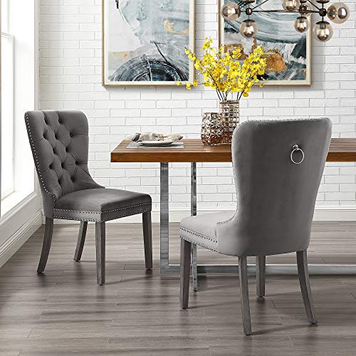 InspiredHome Grey Velvet Dining Chair Design Brielle