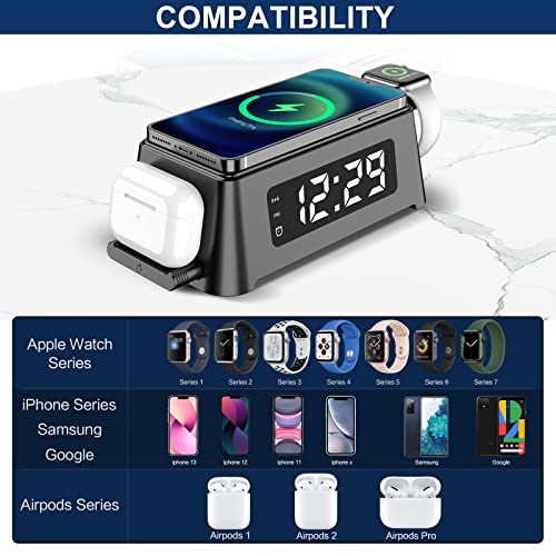 4 in 1 Wireless Charging Station with Alarm Clock Compatible with