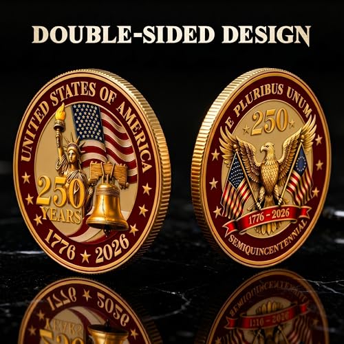 FLAGWIX 250 Anniversary Coin 1776-2026 - USA 250th Anniversary Merchandise Commemorative Coin - American Patriotic 4th of July Celebration Decorations Gifts for Men Veterans History Lover