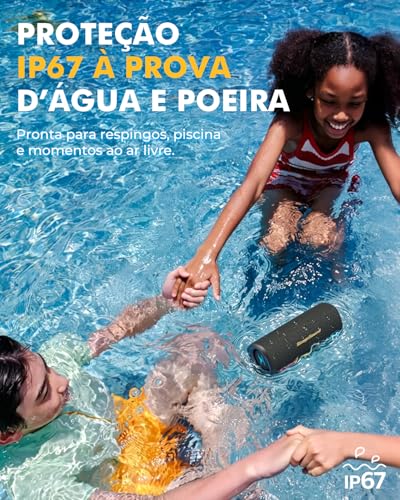 Caixa de Som Bluetooth Portátil GoFree2, Caixinha de Som Potente de 40W Máx com Graves Profundos, IP67 à Prova D'Água, 12H Bateria, Conexão USB e Bluetooth 6.0, Luzes LED para Praia, Piscina e Outdoor