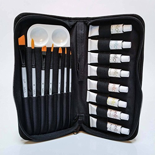 17 Piece Acrylic Paint Kit - w/ 7 Paint Brushes, 8 Acrylic Paint Colors, Palette, and Travel Bag 4-in-1
