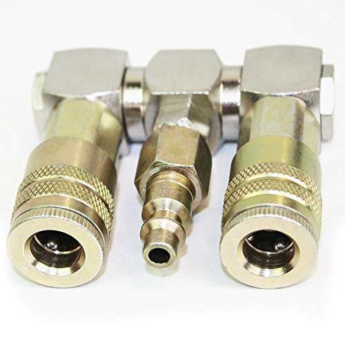 Interstate Pneumatics FS244-KH4 - Double Swivel Manifold with Two 1/4" Steel Industrial Couplers & One 1/4" Steel Plug Kit
