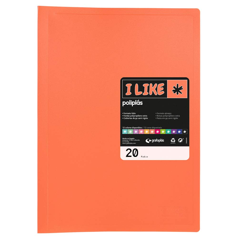 Grafoplás 1451384 Folder with Clear Sleeves 20 Extra Welded Sleeves Folio Opaque Coral Red — image 1