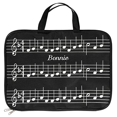 Fox Valley Traders Custom Musical Note Tote Bag with Zipper, Customized Sheet Music Briefcase, Black