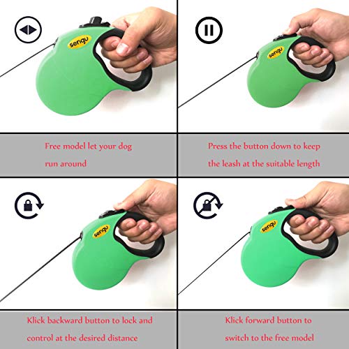 Retractable Dog Leash, 16 ft Nylon Dog Walking Leashes for Small Medium Large Dogs up to 110lbs, One Button Break & Lock, Tangle Free, Green - Thumbnail 3