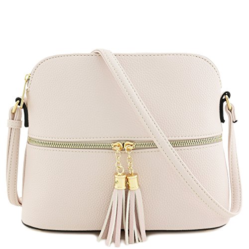 Tassel zipper pocket crossbody bag (nude)