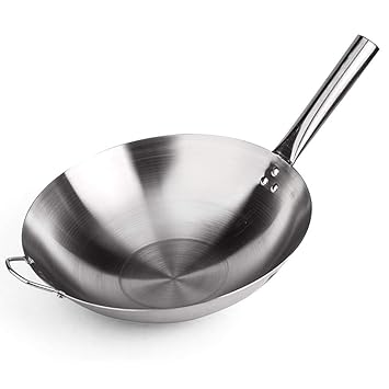 Sartén Wok, Wok sin recubrimiento, Wok grande profesional, acero inoxidable, Sartén,