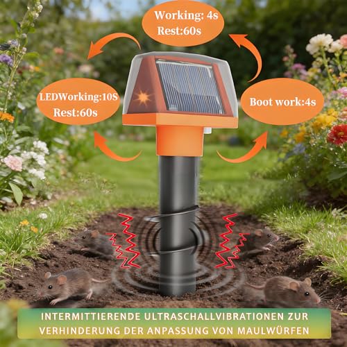 Mole Repeller Pack of 2 Mole Repellent Dual Solar Mole Repellent for Garden Vole Repellent IP54 Waterproof Against Vole & Mole