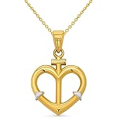 Jewelry America 14k Yellow Gold Mariner Anchor Heart Charm Pendant Necklace