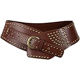 zaoalife Vintage Metal Rivet Wide Waistband, Ladies Punk Leather Belt, Adjustable Jeans Dress Decorative Belt