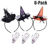 3 Pack Halloween Headband+3 Pcs Hair Clip,Fascigirl Halloween Party Witch Spider Hat Headbands Caps Headband Accessory For Party & Halloween & Carnivals (B Black)