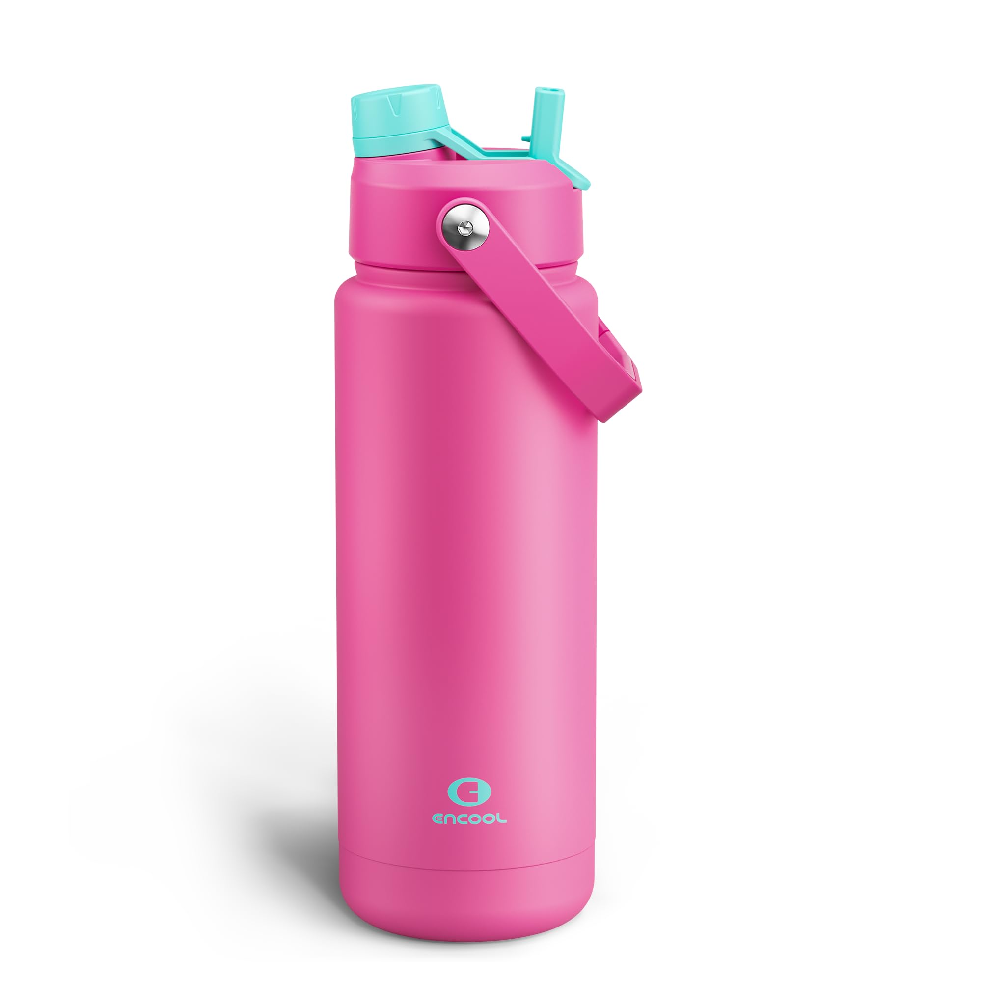 ENCOOL Insulated Water Bottle with Straw Stainless Steel Water Bottle, Leak-Proof, BPA-Free, Double Wall Vacuum Keeps Cold for 24 Hours for Sports, Travel, School (32 oz, Light Crimson) Image