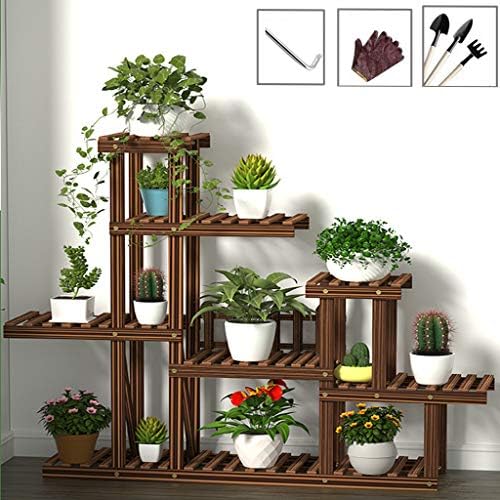 Wooden Plant Flower Display Stand with guardrail, Antiseptic 7-Tier Wood Pot Shelf Storage Rack Outdoor Indoor 7 Pots Holder 97x25x98cm