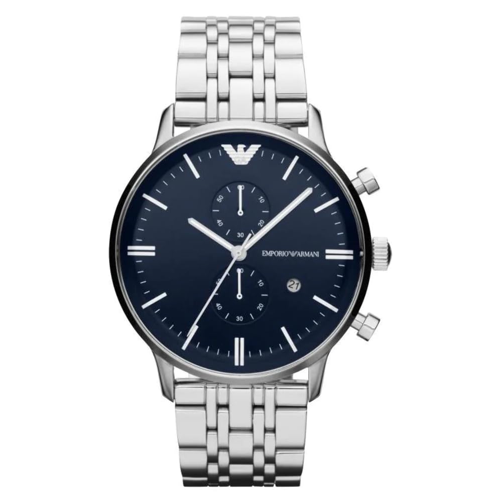 Emporio Armani Watch for Men , Two hand movement, 43MM Silver Stainless Steel case with a Stainless Steel strap, AR1648