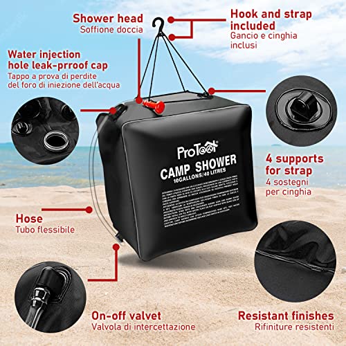 Solar Camping Shower Bag, 20L/40L Solar Heating Maxi Camping Bag, Portable Shower with Removable Hose and Shower Head for Camping, Hiking, Trekking Outdoor Activities