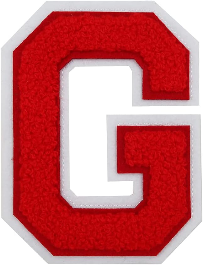 Mixed Media - Varsity Letter Red Embroidered Chenille Letterman Iron On Patch (Red-G)