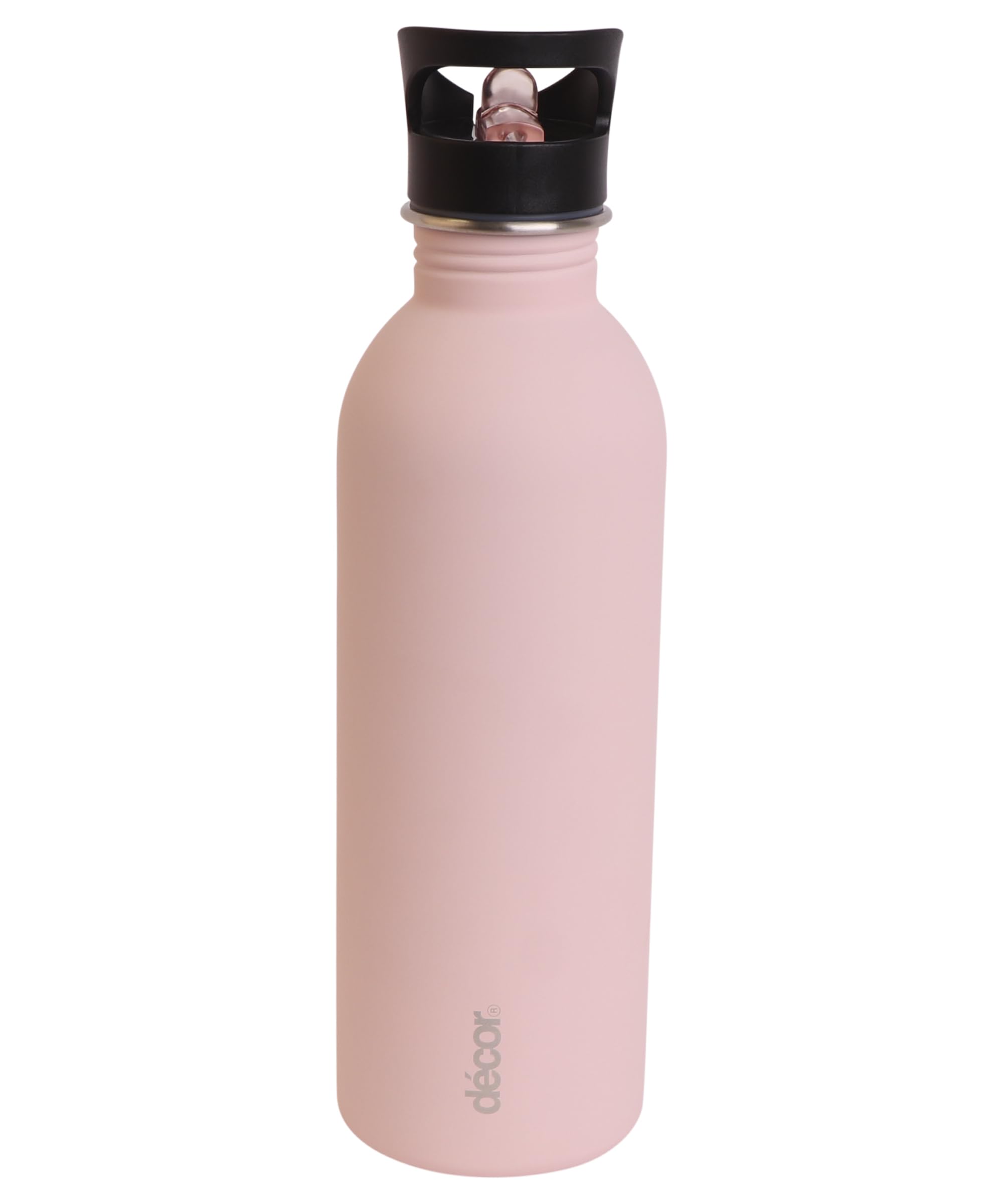 Décor Snap n Seal 1L Stainless Steel Water Bottle with Straw, BPA Free - Leakproof Metal Flask with Carry Handle for School, Travel, Work & Gym - Ideal Drinking Bottle for Kids & Adults - Pink