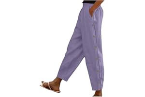 Women's Casual Pants Comfy Loose Capri Pants Elastic Waist Solid Trouser Baggy Harem Pant with Pockets Summer Clothes