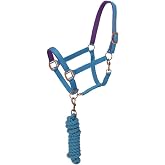 Tough1 Padded Horse Halter with Antique Hardware and Lead Rope