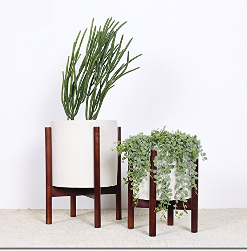 RISEON Mid Century Modern Plant Stand, Wood Indoor Flower Pot Holder Display Potted Rack Rustic,Large Wooden Floor Planter Stand (Planter Not Included) (Medium, Dark Brown)