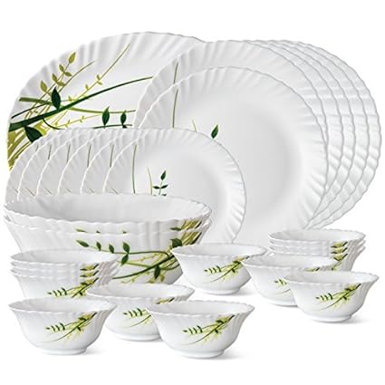 Larah by BOROSIL Herbs Opal Ware Glass Dinner Set (27 Pieces, White)