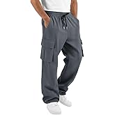Runcati Mens Cargo Pants Hiking Athletic Joggers Sweatpants Elastic Waist Drawstring Casual Trousers with Multi Pockets