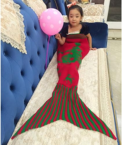 Tian Guan Mermaid Tail Blanket for Kids - Green and Red
