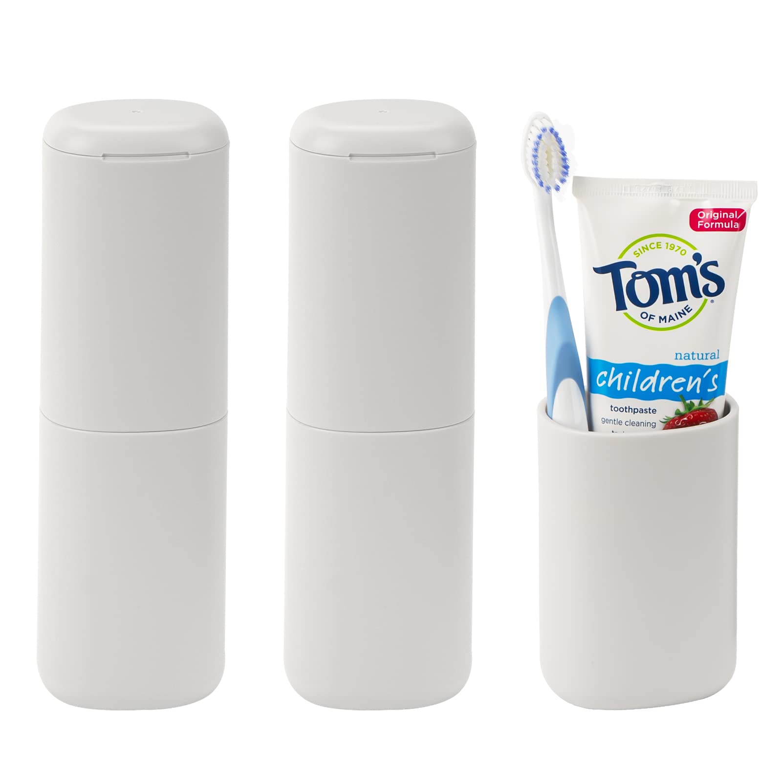 Linkidea 2 Pack Travel Toothbrush Toothpaste Storage Case, Portable Gargle Toothbrush Containers, Travel Toothbrush Holder for Camping, School, Business, Trip, Bathroom (Light Grey)