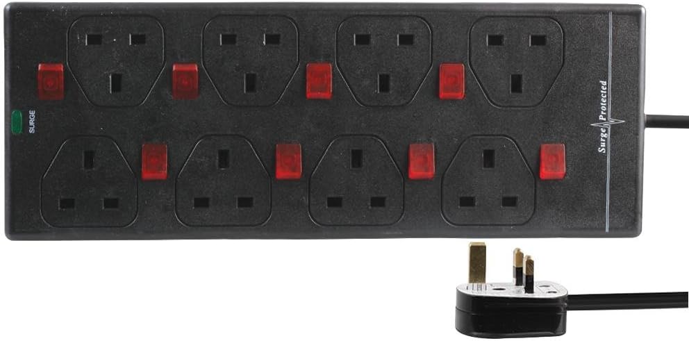 PRO ELEC PELB1787 8 Gang Surge Protected Switched Extension Lead 5m Black